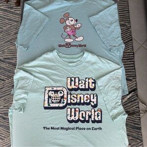 Walt Disney World Pair of lt. green 2X crop tops Mickey Mouse WDW LOGO Tshirts